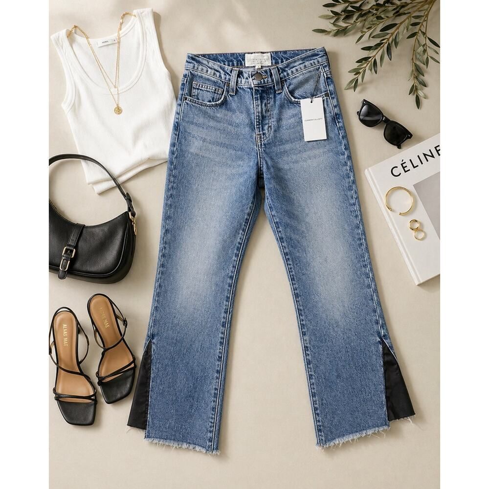 Current Elliott NWT The Kick Jean Insert Light Wash Uneven Hem Crop 26